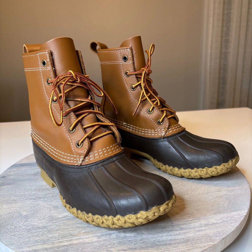 LL Bean Men's Bean Boots Duck Hunting Field Tan Brown Leather US Size 7 M 7M
